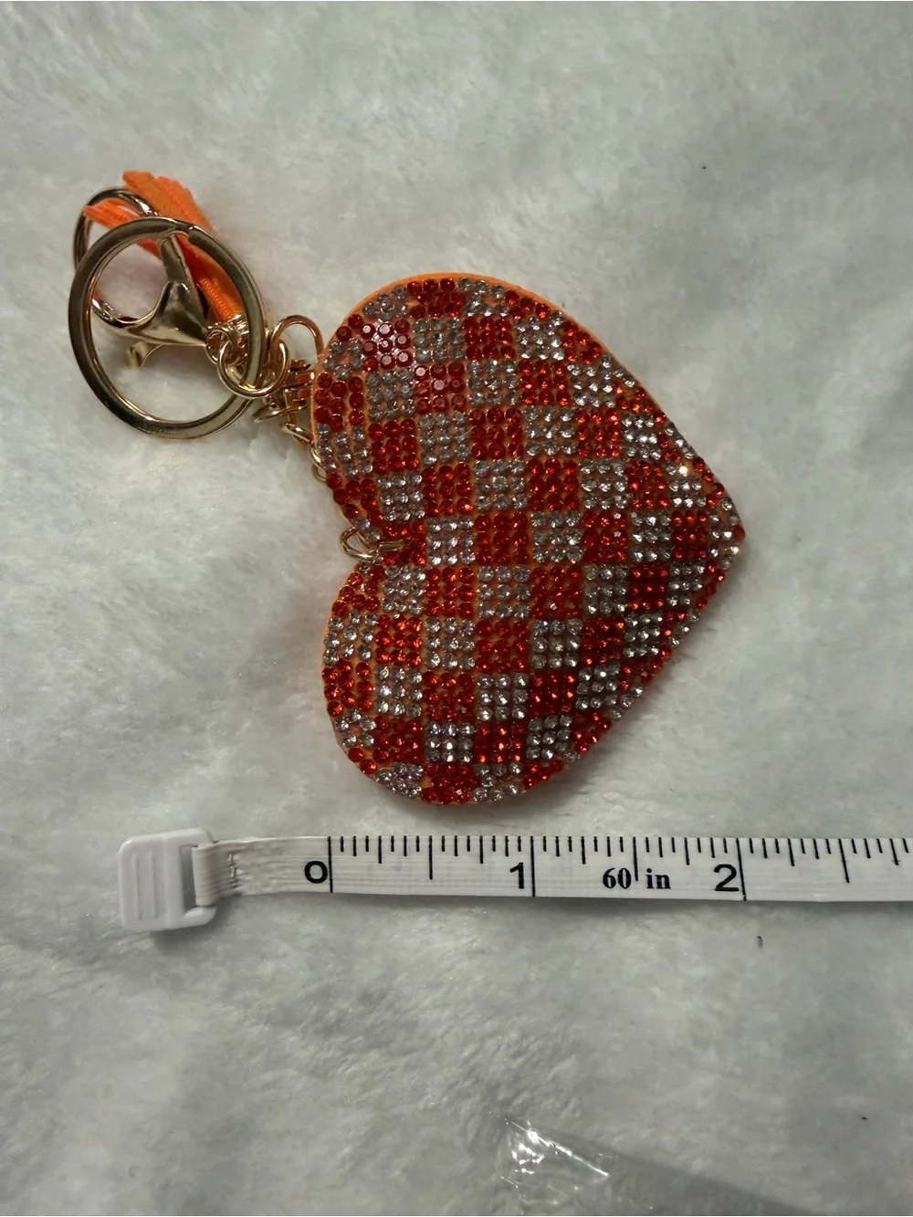 Plushy Orange& Silver Rhinestone Heart Keychain/ Bag Charm